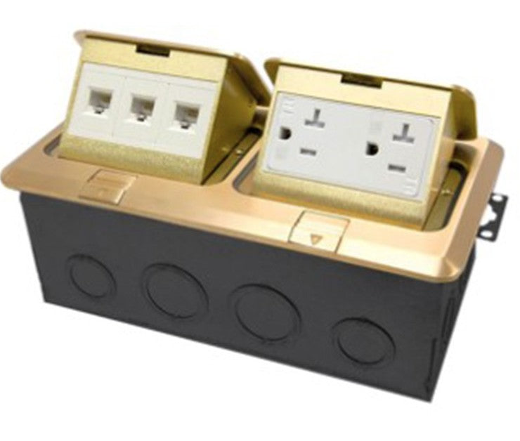 Enerlites 2-Gang Pop-Up Fb Kit With 20A Twr Decorator Receptacle / Rj45 Brass 962301-C-D