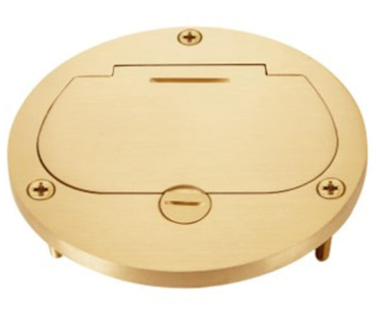 Enerlites 4" Round Single Flip Lid With Twr Duplex Brass 975502-C