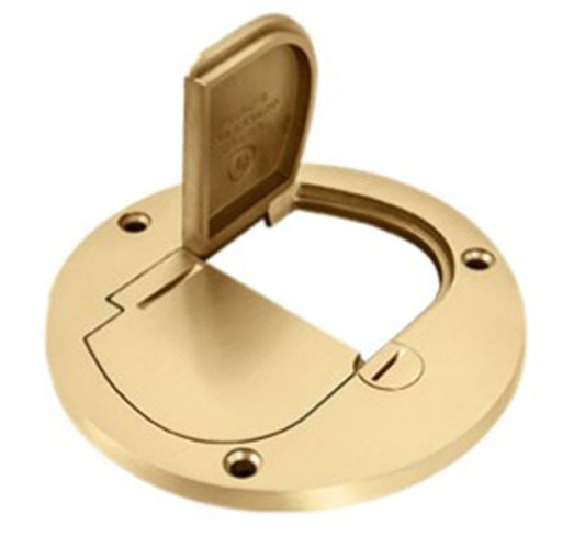 Enerlites 4" Round Dual Flip Lids With 20A Twr Duplex Brass 975503-C