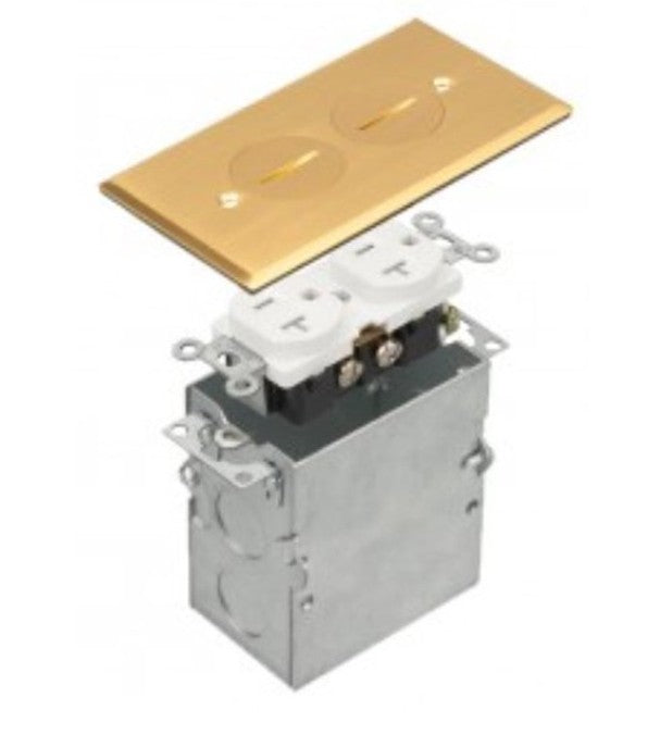 Enerlites 1-Gang Round Lids Fb Kit With 20A Twr Duplex Brass 975506-C