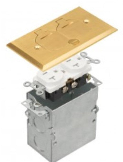 Enerlites 1-Gang Flip Lids Fb Kit With 20A Twr Duplex Brass 975507-C