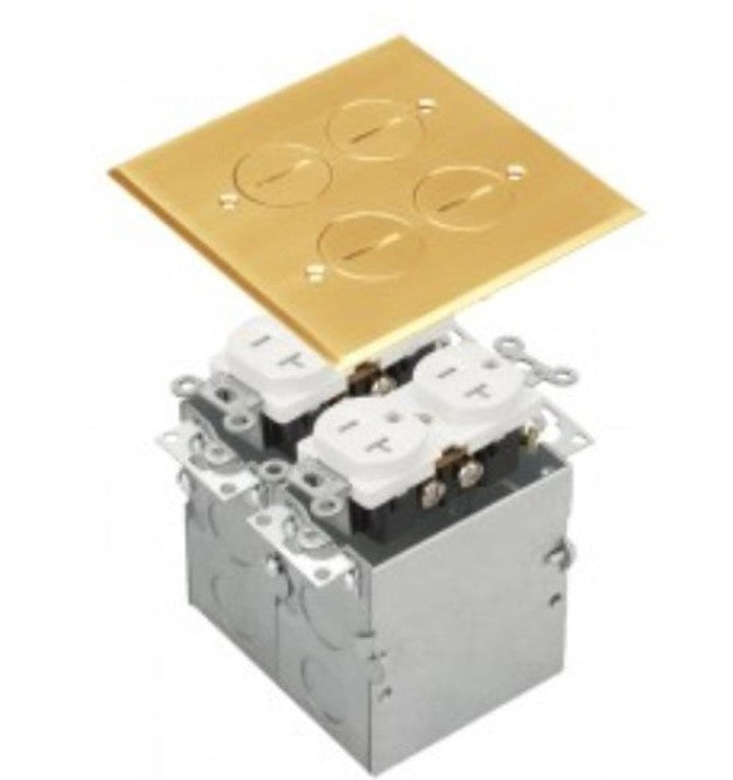 Enerlites 2-Gang Round Lids Fb Kit With 20A Twr Duplex Brass 975510-C