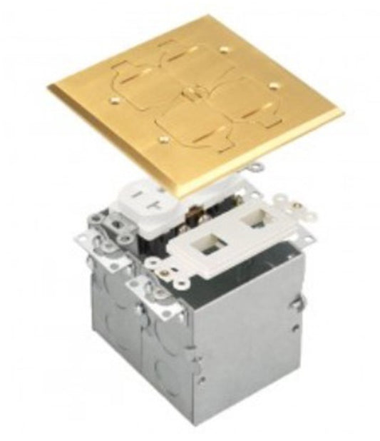 Enerlites 2-Gang Flip Lids Fb Kit With 20A Twr Duplex / Datacom Brass 975549-C-D