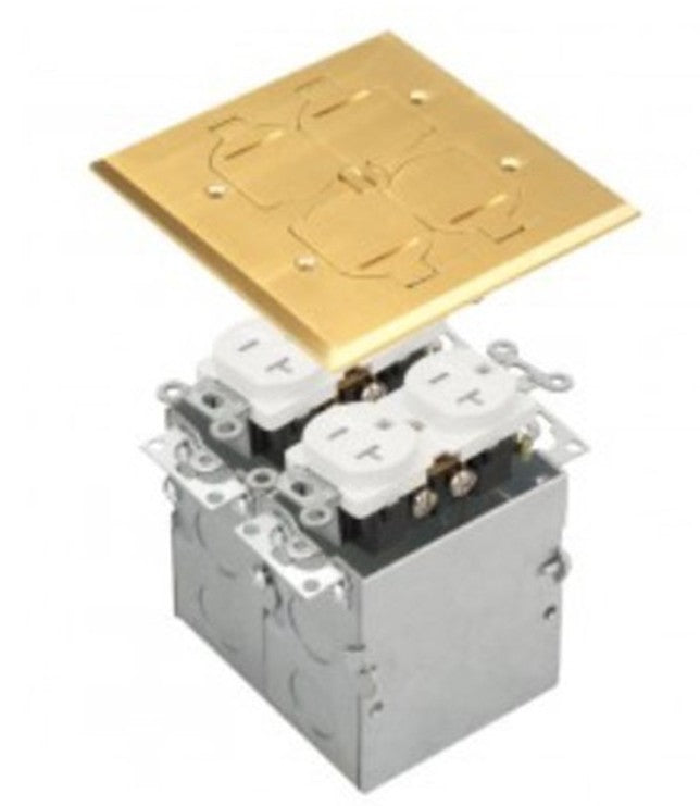 Enerlites 2-Gang Flip Lids Fb Kit With 20A Twr Duplex Brass 975549-C