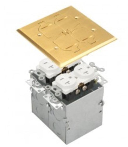 Enerlites 2-Gang Flip Lids Fb Kit With 20A Twr Duplex Brass 975549-C