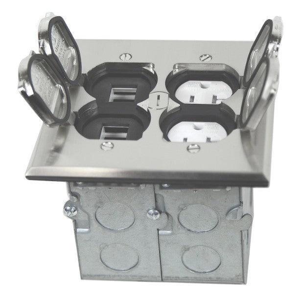 Enerlites 2-Gang Flip Lids Fb Kit With 20A Twr Duplex / Datacom Npb 975549-S-D