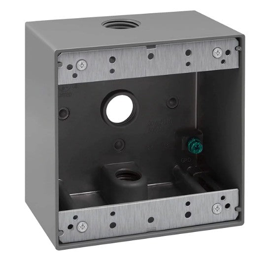 Enerlites 1/2" 2-G 3 Holes Wall Plate Box Gy EN2350