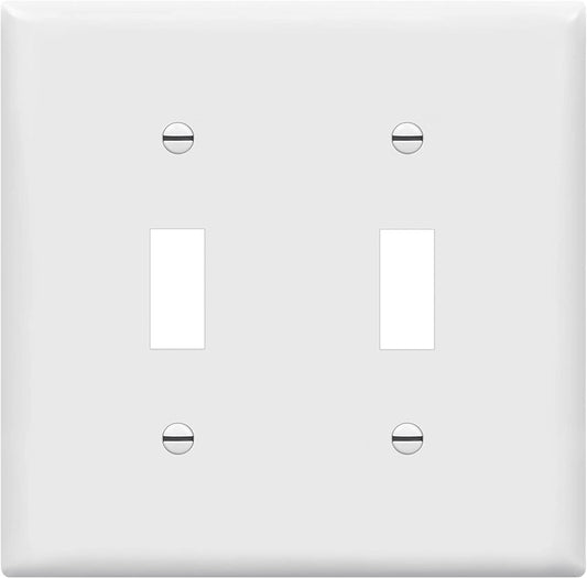 Enerlites Standard Snap In Screwless 2-Gang Toggle Wall Plate White SI8812-W