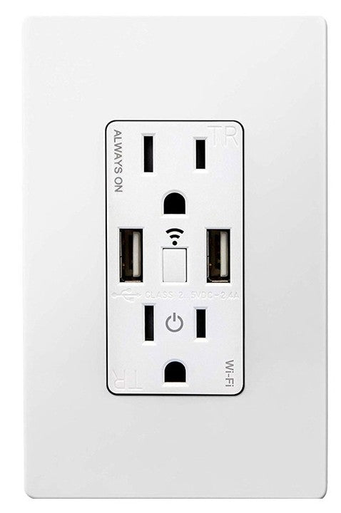 Enerlites Wifi 15A Tr Receptacle And Dual Type A USB Port With Energy Monitoring White WF2UM-W