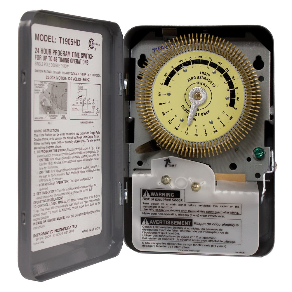 Intermatic 125 VAC 24-Hour 60HZ Metal Heavy-Duty Mechanical Time Switch T1905HD