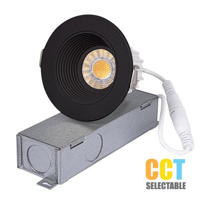 Lighting Spot 26 2 in. 8W 450-500lm 3CCT selectable Round Baffle Canless Matte Black Canless LED Downlight LS-CS-2R-BF-3CC...