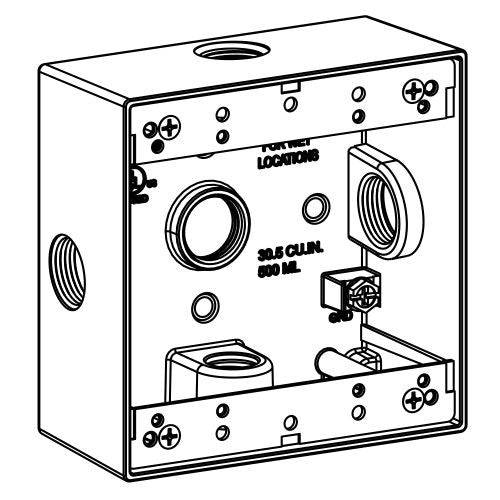 Orbit 2-Gang Gray Weatherproof Box 5 Hub 1/2 in 2 in Deep 2B50-5X - SKU 2B505X
