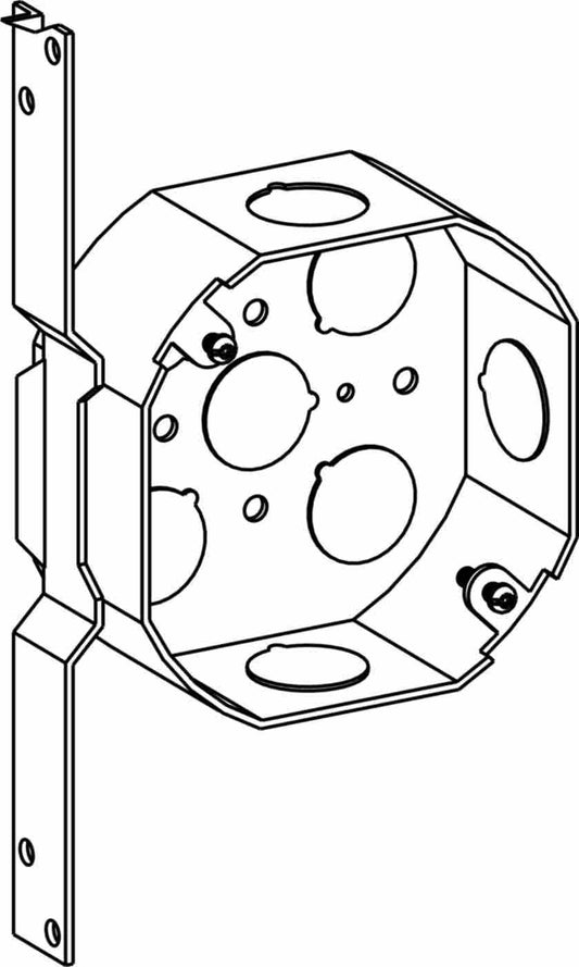 Orbit 4 in Octagon 1-1/2 in Deep 4O Octagon Steel Box 1/2 in and 3/4 in Mixed Knockouts FB Bracket 4RB-50-FB