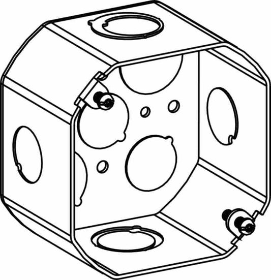 Orbit 4 in Octagon 2-1/8 in Deep 4O Octagon Steel Box 1/2 in and 3/4 in Mixed Knockouts 4RDB-MKO