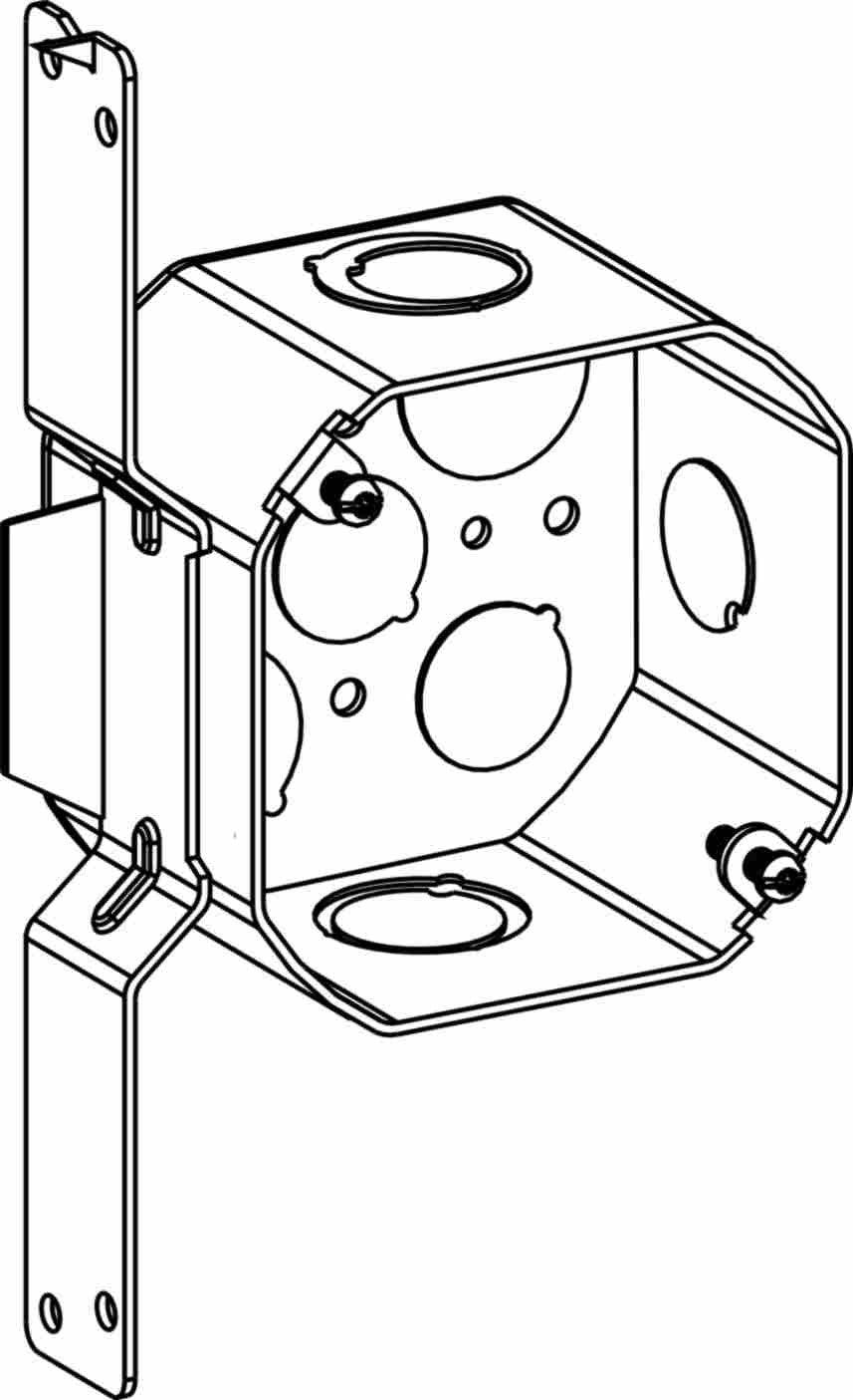 Orbit 4 in Octagon 2-1/8 in Deep 4O Octagon Steel Box 1/2 in and 3/4 in Mixed Knockouts FB Bracket 4RDB-MKO-FB