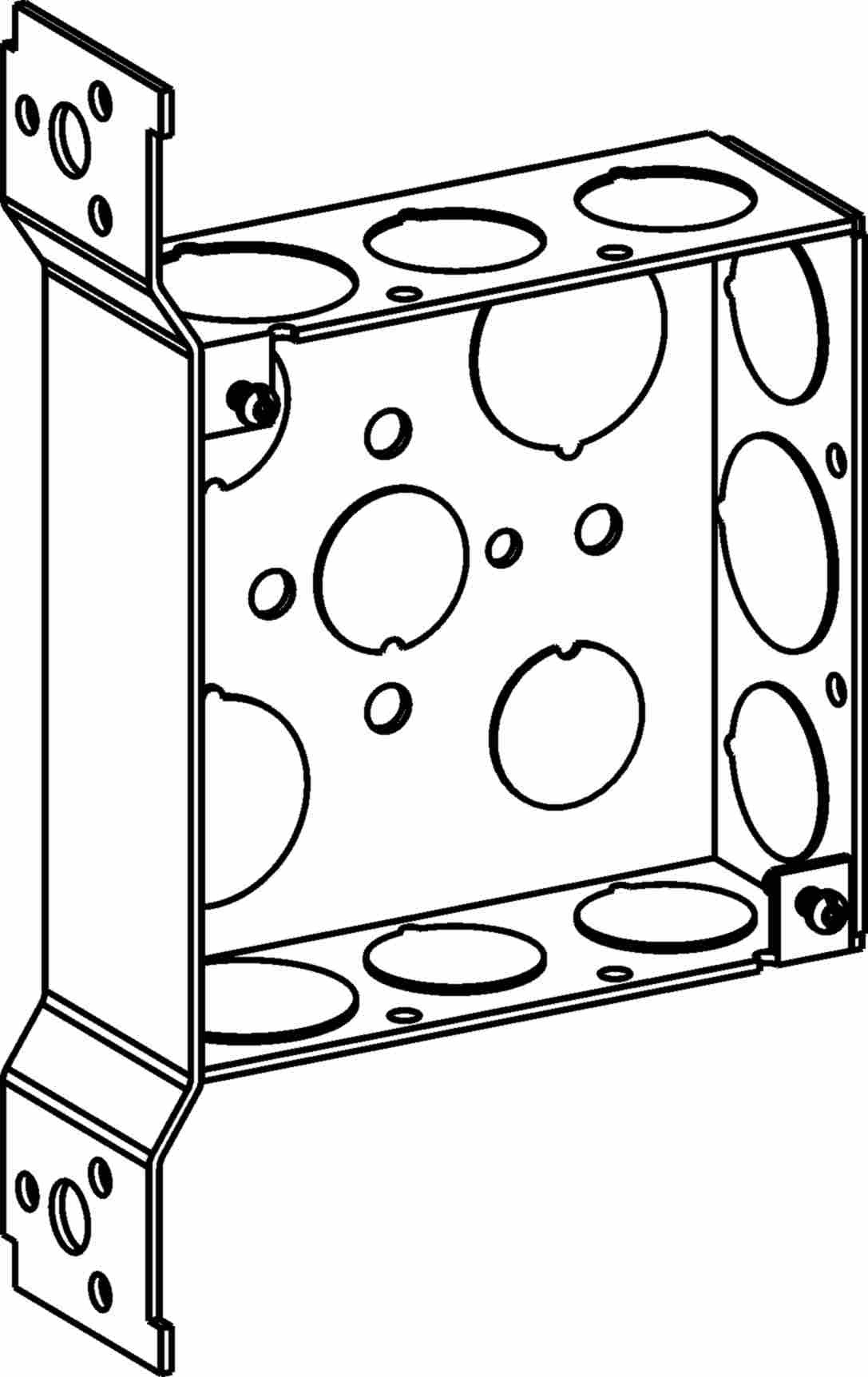 Orbit 4 in Square 1-1/2 in Deep 4S Square Steel Box 1/2 in and 3/4 in Knockouts FB Bracket 4SB-50/75-FB