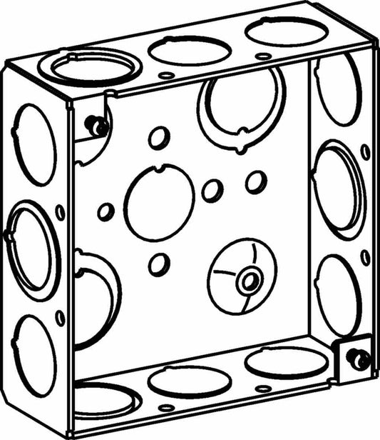 Orbit 4 in Square 1-1/2 in Deep 4S Square Steel Box 1/2 in and 3/4 in Mixed Knockouts 4SB-MKO