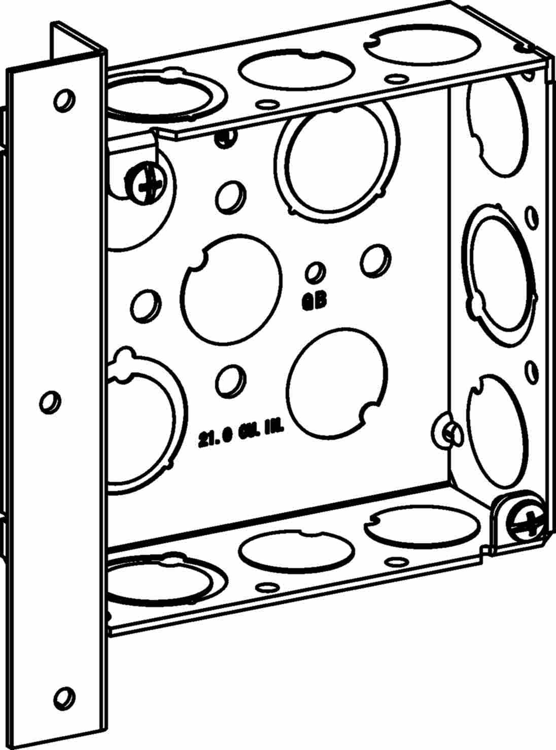 Orbit 4 in Square 1-1/2 in Deep 4S Square Steel Box 1/2 in and 3/4 in Mixed Knockouts Angle Bracket 4SB-MKO-AB