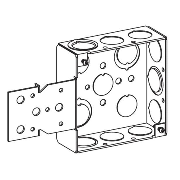 Orbit 4 in Square 1-1/2 in Deep 4S Square Steel Box 1/2 in and 3/4 in Mixed Knockouts B Bracket 4SB-MKO-B