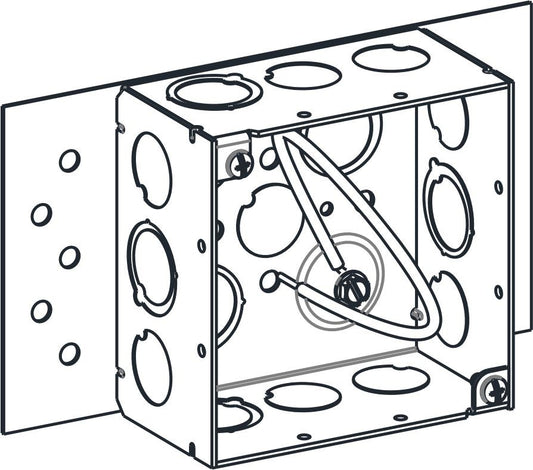 Orbit 4 in Square 2-1/8 in Deep 4S Square Steel Box 1/2 in and 3/4 in Mixed Knockouts Back Mounting Plate With Pigtail 4SD...