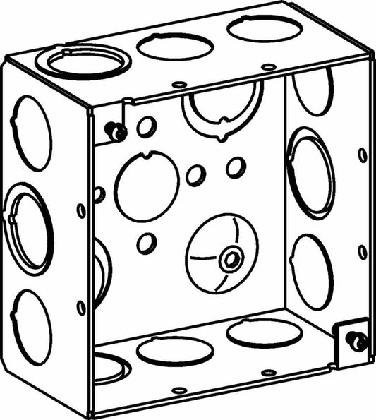 Orbit 4 in Square 2-1/8 in Deep 4S Square Steel Box 1/2 in and 3/4 in Mixed Knockouts 4SDB-MKO