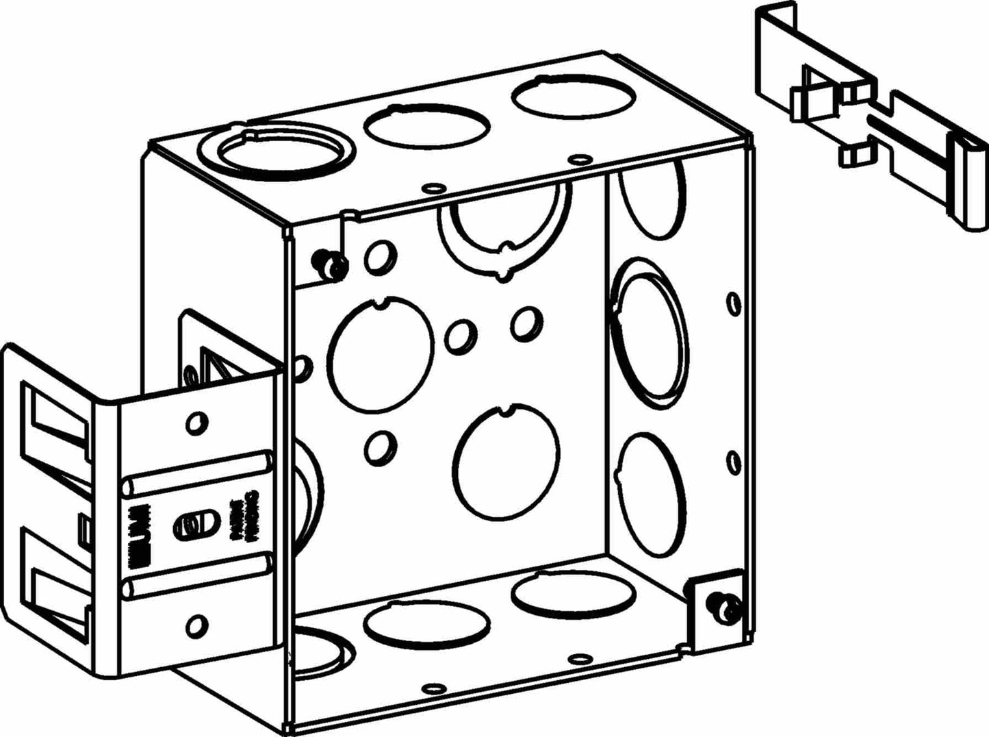Orbit 4 in Square 2-1/8 in Deep 4S Square Steel Box 1/2 in and 3/4 in Mixed Knockouts MS Bracket 4SDB-MKO-MS