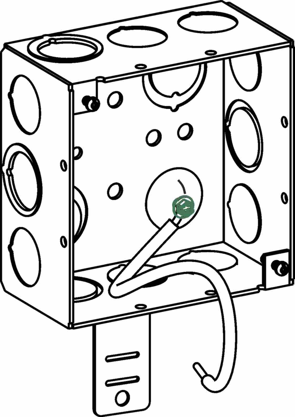 Orbit 4 in W X 4 in H 2-1/8 in Deep 4S Square Steel Box Mixed Knockouts Ground Pigtail, Back Support Arm 4SDB-MKO-PT-BSA