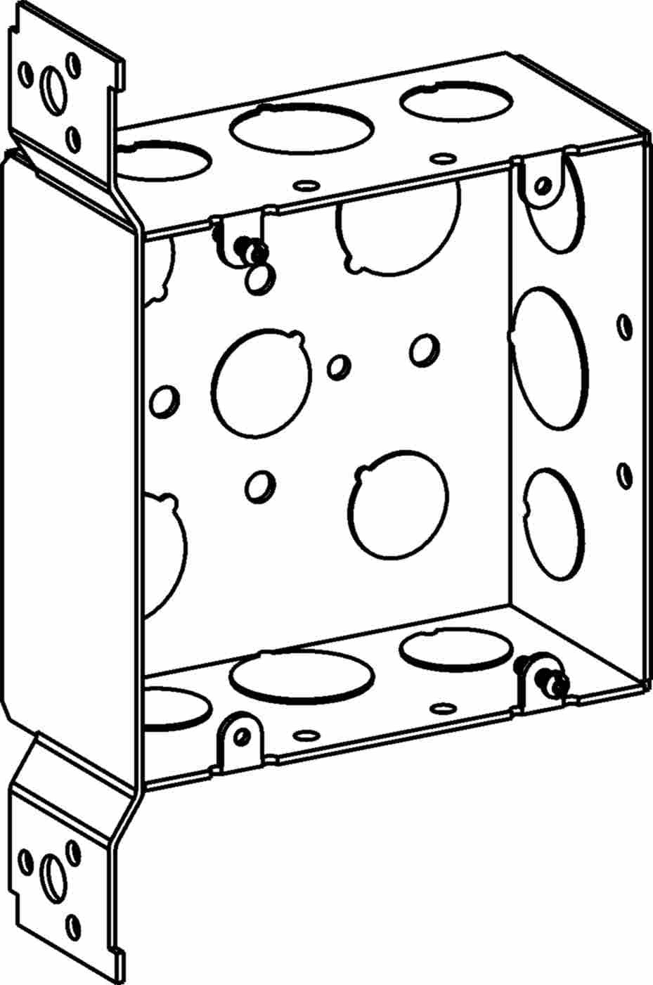 Orbit 4-11/16 in W X 4-11/16 in H 2-1/8 in Deep 5S Square Steel Box 1/2 in Knockouts, 3/4 in Knockouts Bracket 5SDB-50/75-FB