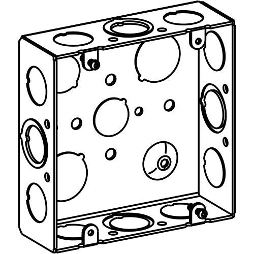 Orbit 4-11/16 in W X 4-11/16 in H 1-1/2 in Deep 5S Super Shallow Steel Box Mixed Knockouts, 1/2 in Knockouts 5SSB-MKO