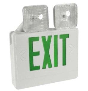Orbit LED Exit and Emergency Combo with Adjustable Head, White Housing, Red Letters, Self Diag EECLAWRSDT
