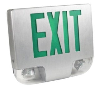 Orbit LED Die-Cast Aluminum Emergency and Exit Combo, White Housing, White Face Plate, 1 Face, Green Letters EESLALEDWW1G