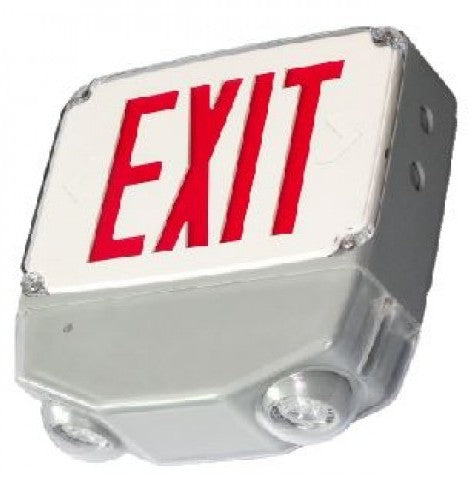 Orbit LED Wet Location. Emergency. and Exit Combo, Black Housing, 2 Face, Red Letters, S. Diag. ESBL2LB2RSDT
