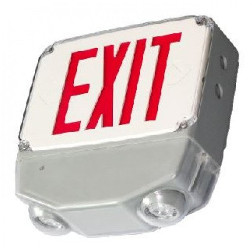 Orbit LED Wet Location. Emergency. and Exit Combo, Gy Housing, 2 Face, Green Letters, Heater ESBL2LGY2GHTR