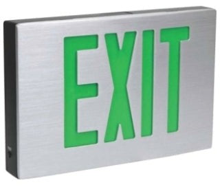 Orbit LED Cast Aluminum Exit Sign, Aluminum Housing, Black Face Plate, 1 Face, Red Letters, Battery Backup, Tamper-Resista...
