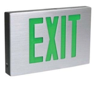 Orbit LED Cast Aluminum Exit Sign, Black Housing, Black Face Plate, 1 Face, Green Letters, Battery Backup, Tamper-Resistan...