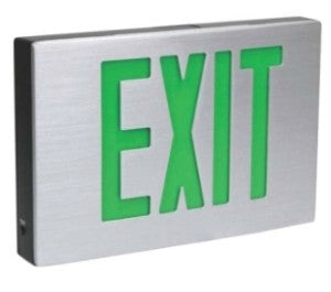 Orbit LED Cast Aluminum Exit Sign, White Housing, White Face Plate, 1 Face, Green Letters, Battery Backup ESLAWW1GEB