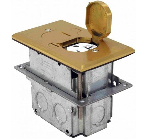 Orbit Floor Box Flip Cover with Duplex Recep(T.R.), Adjust.Box, Brass FLBDBR