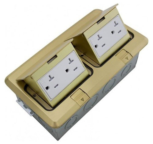 Orbit Floor Box Popup with 2 Duplex Recep (T.R.), Brass FLBPUDDBR