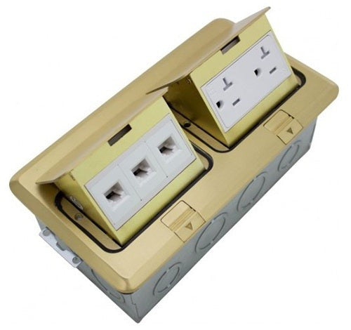 Orbit Floor Box Popup Wduplex Recep(T.R) and Low Voltage(RJ45), Brass FLBPUDLBR