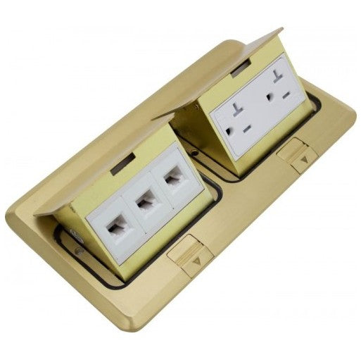 Orbit Floor Box Popup Cover Only Wduplex Recep(T.R.) and (RJ45), Brass FLBPUDLCBR