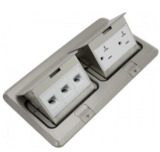 Orbit Floor Box Popup Cover Only Wduplex Rcpt(T.R.) and (RJ45), Stainless Steel FLBPUDLCSS