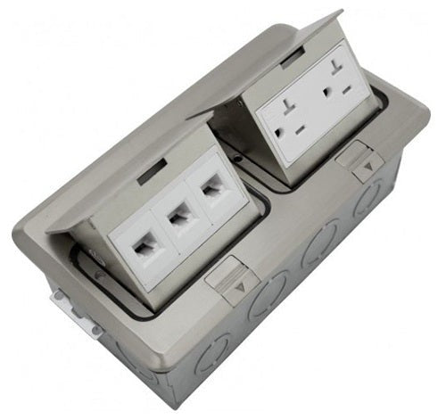 Orbit Floor Box Popup Wduplex Recep and Low Voltage(RJ45), Stainless Steel FLBPUDLSS