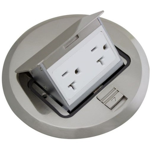 Orbit Floor Box Round Popup Cover Only with Duplex Recep(T.R.), Stainless Steel FLBPUDRCSS