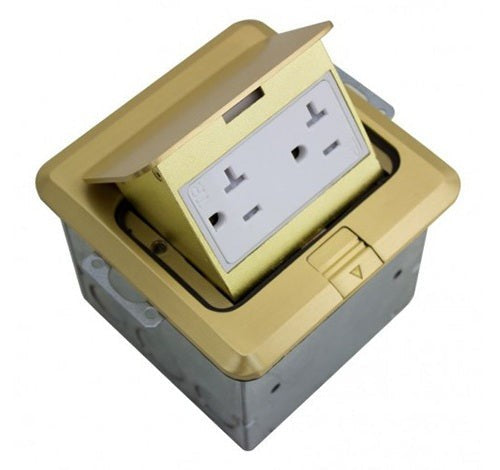 Orbit Floor Box Popup with Duplex Recep (T.R.), Square Cover, Brass FLBPUDSBR