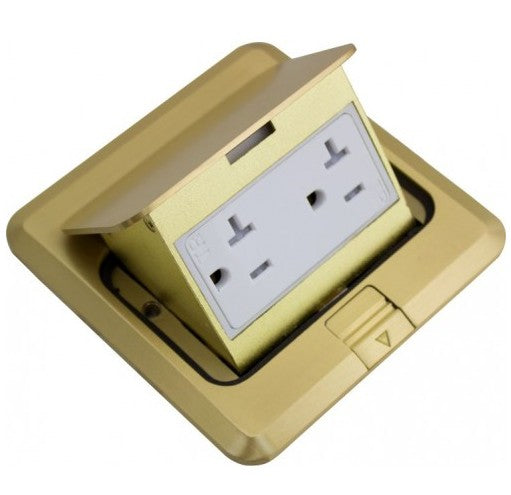 Orbit Floor Box Square Popup Cover Only Wduplex Recep(T.R), Brass FLBPUDSCBR