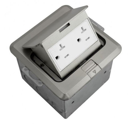 Orbit Floor Box Popup with Duplex Recep (T.R.), Square Cover, Stainless Steel FLBPUDSSS