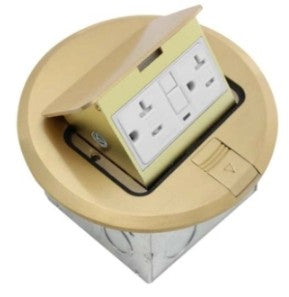 Orbit Floor Box Popup Rnd. with Cooper GFCI Recept. Cover Only, Brass FLBPUGRCBR