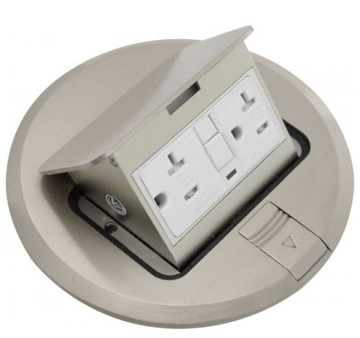 Orbit Floor Box Popup Rnd. with Cooper GFCI Recept. Cover Only, S.Stl FLBPUGRCSS