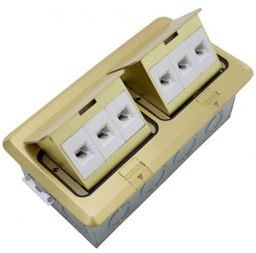 Orbit Floor Box Popup with 2 Low Voltage (RJ45), Brass FLBPULLBR