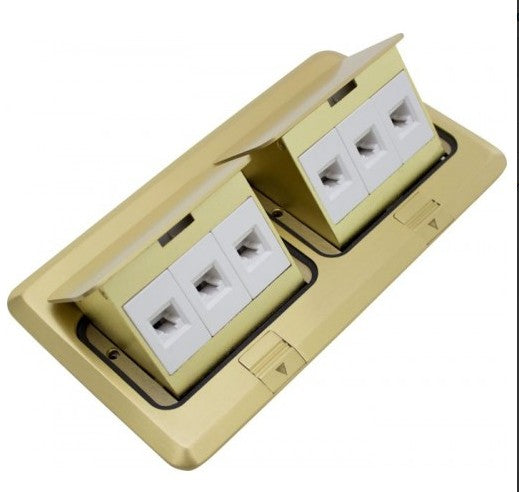 Orbit Floor Box Popup Cover Only with 2 Low Voltage (RJ45), Brass FLBPULLCBR